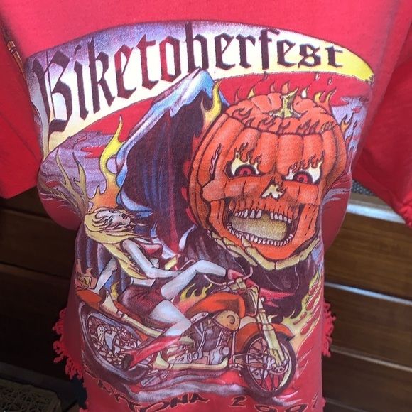 1997 Daytona Biketoberfest Halloween Pin-Up/Motorcycle Custom Fringe Retro Tee - Picture 10 of 11